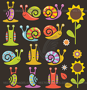 Snails and flowers - vector clipart