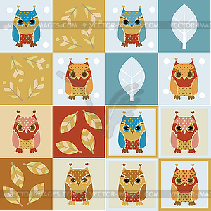 Owl seamless backgrounds - vector clip art