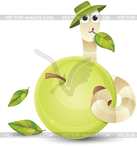 Little worm and apple - vector clipart