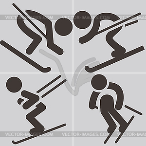 Downhill skiing icons - vector image