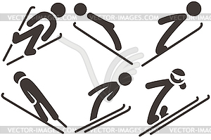 Ski jumping icons set - vector clipart