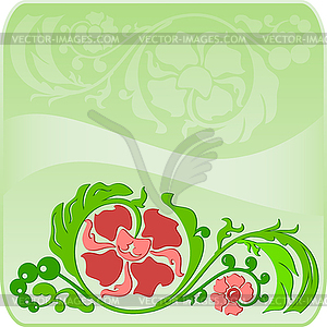 Floral square green frame with shadow - vector clipart