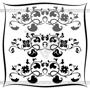 Three Black and white floral pattern. Set - vector image