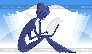 Girl with laptop - vector image