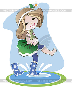 Little girl in rubber boots - vector EPS clipart