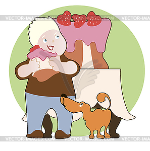 Strawberry cake, boy and his dog - vector image