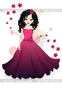 Girl in pink dress - vector clip art