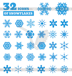 Snowflakes. set of 32 icons - stock vector clipart