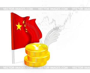 Chinese Flag with coins - vector image