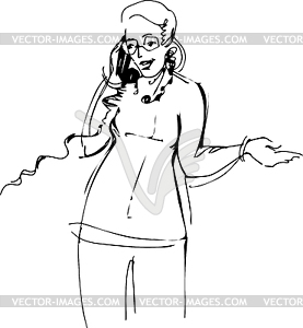 Woman with glasses talking on phone - vector clipart