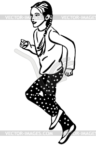 Sketch child girl runs played - vector clipart