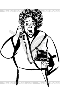 Sketch of an elderly woman talking on phone - vector image