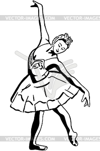 Sketch of girl`s ballerina standing in pose - vector clip art