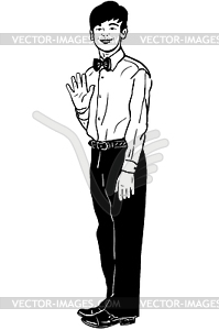 Sketch of guy in white shirt, bow tie - vector clipart