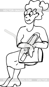 Adult woman in glasses sitting on chair - vector clipart