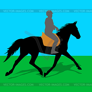 Silhouette of horse and jockey - vector image