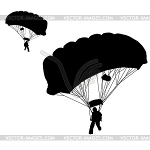 Skydiver, silhouettes parachuting - vector image