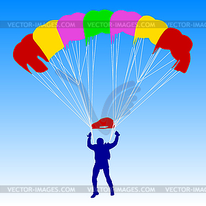 Парашютист, силуэты парашютный - стоковый векторный клипарт