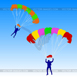 Skydiver, silhouettes parachuting - vector clipart