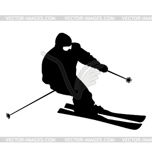 Mountain skier speeding down slope. sport silhouette - vector clipart