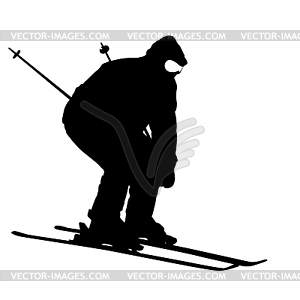 Mountain skier speeding down slope. sport silhouette - vector image