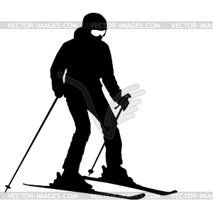 Mountain skier speeding down slope. sport silhouette - vector image