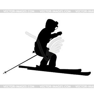 Mountain skier speeding down slope. sport silhouette - vector clipart