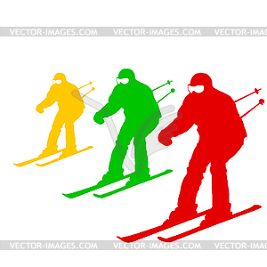 Mountain skier speeding down slope. sport silhouette - vector image