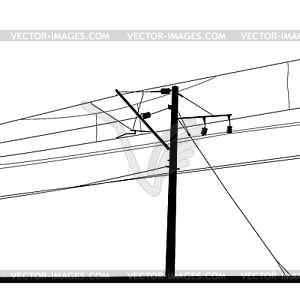 Railroad overhead lines. Contact wire.  - white & black vector clipart