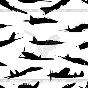 Combat aircraft silhouettes. . Seamless wal - vector clipart