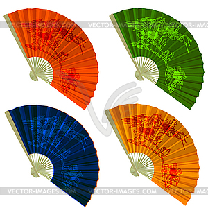 Set traditional Folding Fans with flowers.  - vector image