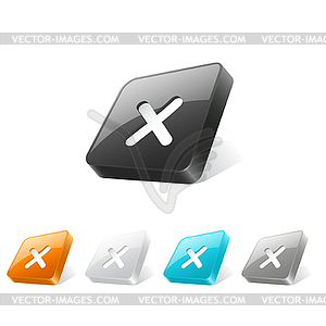3d web button with cross mark icon - vector clipart