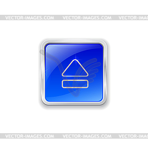 Eject icon on blue button - vector image