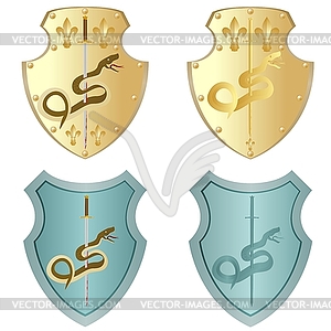 Shield and sword with snake - vector image