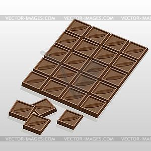 Chocolate bar and slices of chocolate - vector image