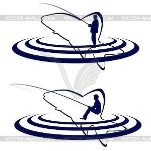 Fisherman and fish - color vector clipart