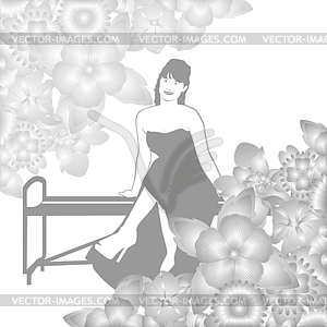 Girl on bench and flowers-2 - vector image