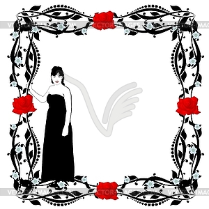 Girl in floral frame - vector image