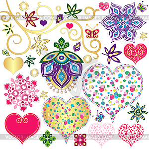 Set colorful design elements with hearts - vector clip art