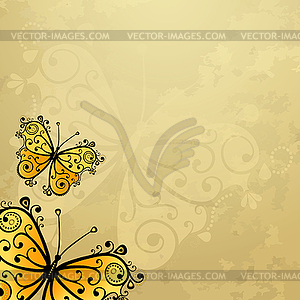 Old grunge paper with butterflies - color vector clipart