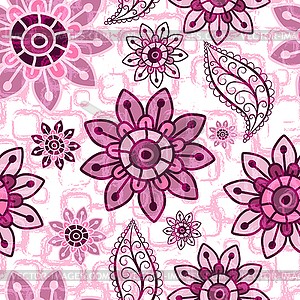 Floral pink grunge seamless pattern - vector clipart