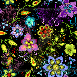 Black seamless floral pattern with transparent - vector clipart