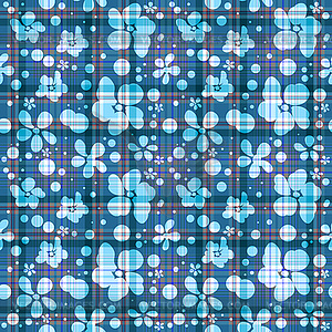 Repeating blue checkered floral pattern - vector image