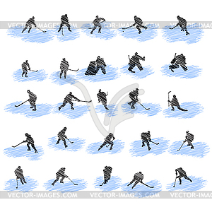 Set of hockey player grunge silhouettes - royalty-free vector image