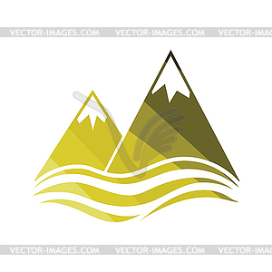 Snow peaks cliff on sea icon - vector image