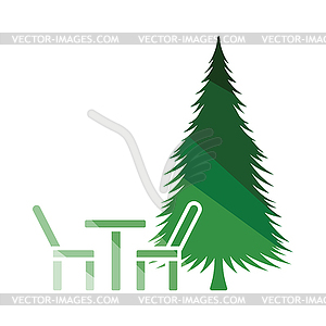 Park seat and pine tree icon - vector clipart