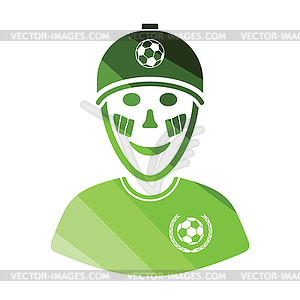 Football fan with painted face by italian flags icon - vector image