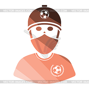 Football fan with covered face by scarf icon - vector clipart