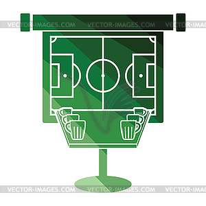 Sport bar table with mugs of beer and football - vector image