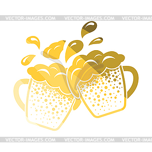 Two clinking beer mugs with fly off foam icon - vector clipart
